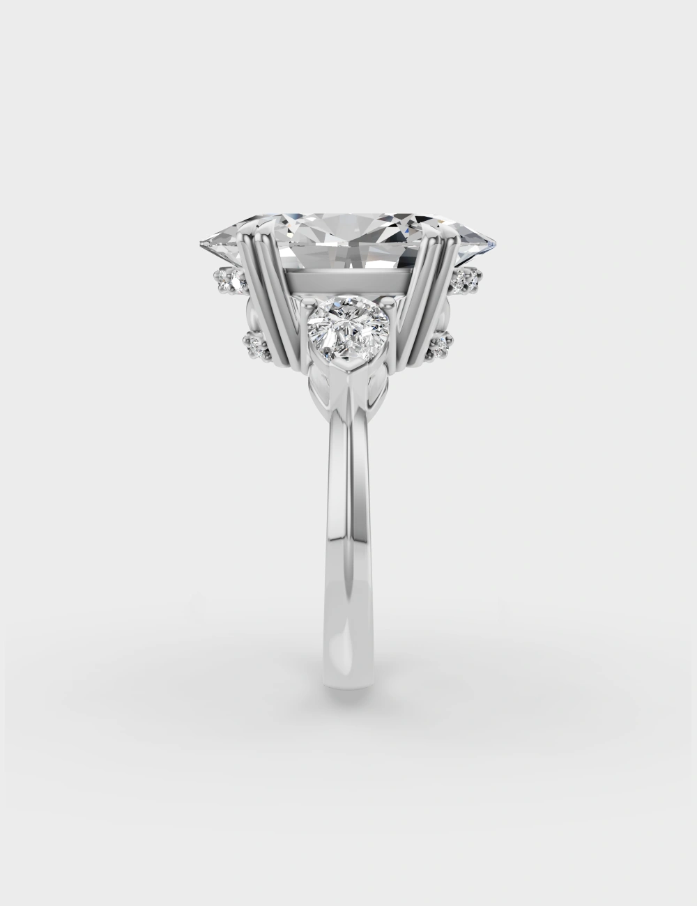 Chic Oval & Pear Diamond Ring 6.6 carat FG-VVS, White Gold, large, image 3