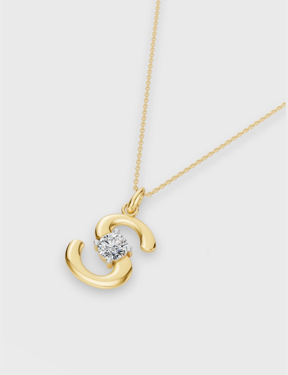 S-Curve Diamond Pendant 52 cent FG-VVS, Yellow Gold, large, image 2