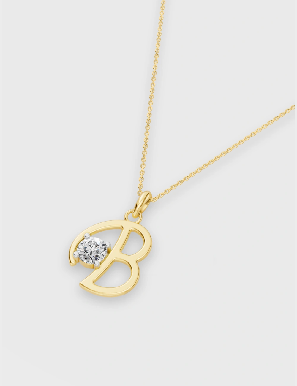 Bejewelled B Diamond Pendant 20 cent FG-VVS, Yellow Gold, large, image 2