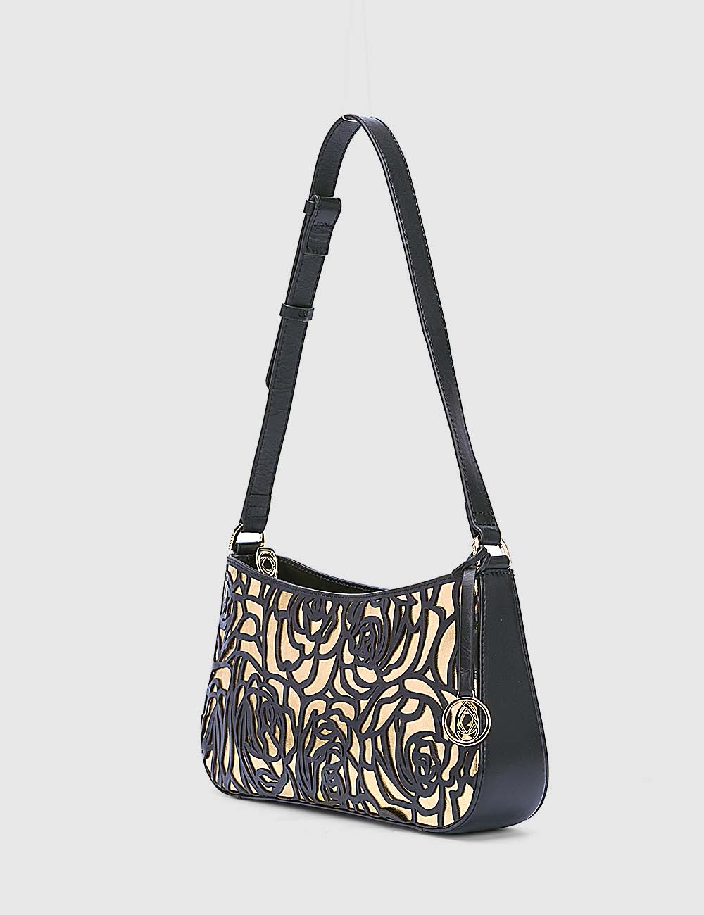 Fiori Shoulder Bag, Black & Gold, large, image 2