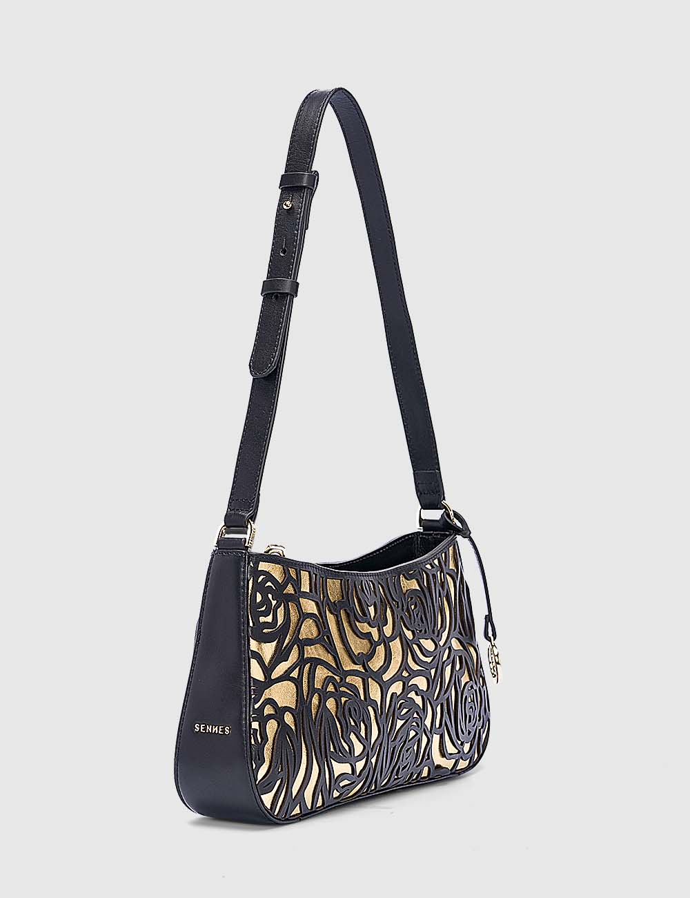 Fiori Shoulder Bag, Black & Gold, large, image 4