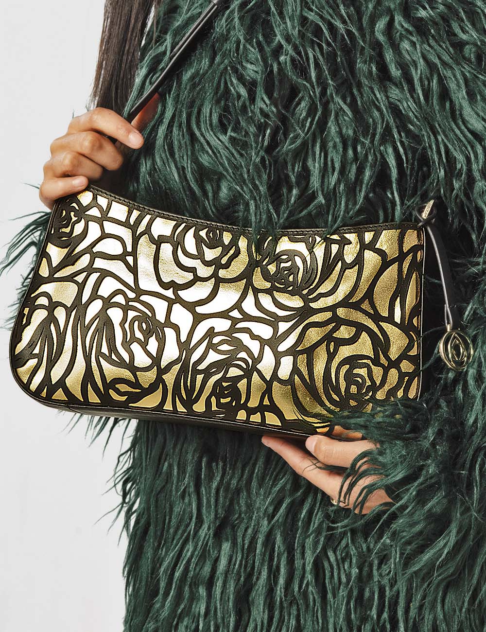 Fiori Shoulder Bag, Black & Gold, large, image 5