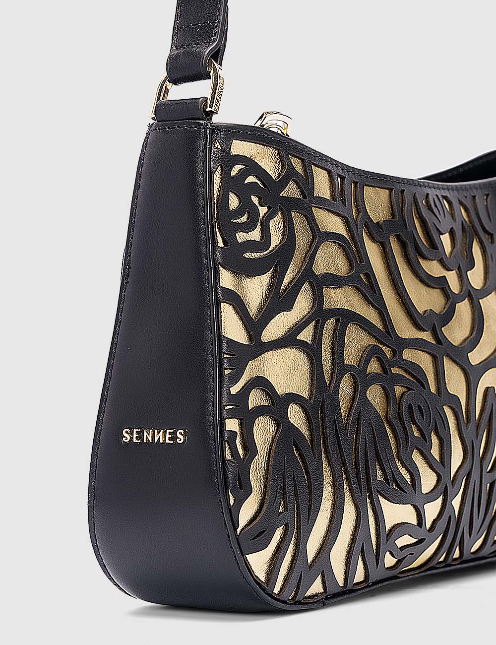 Fiori Shoulder Bag, Black & Gold, large, image 6