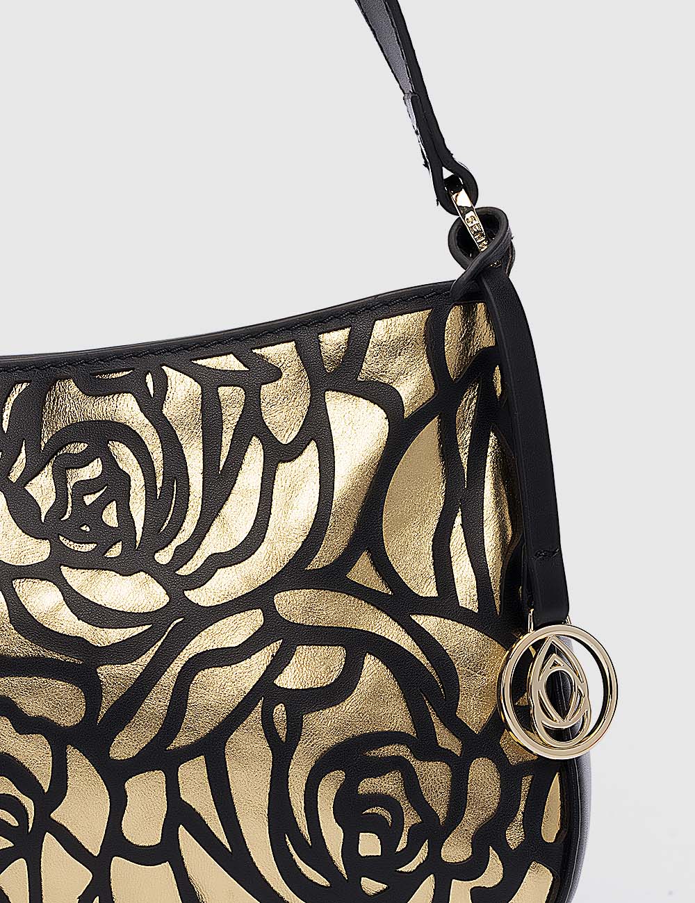 Fiori Shoulder Bag, Black & Gold, large, image 7