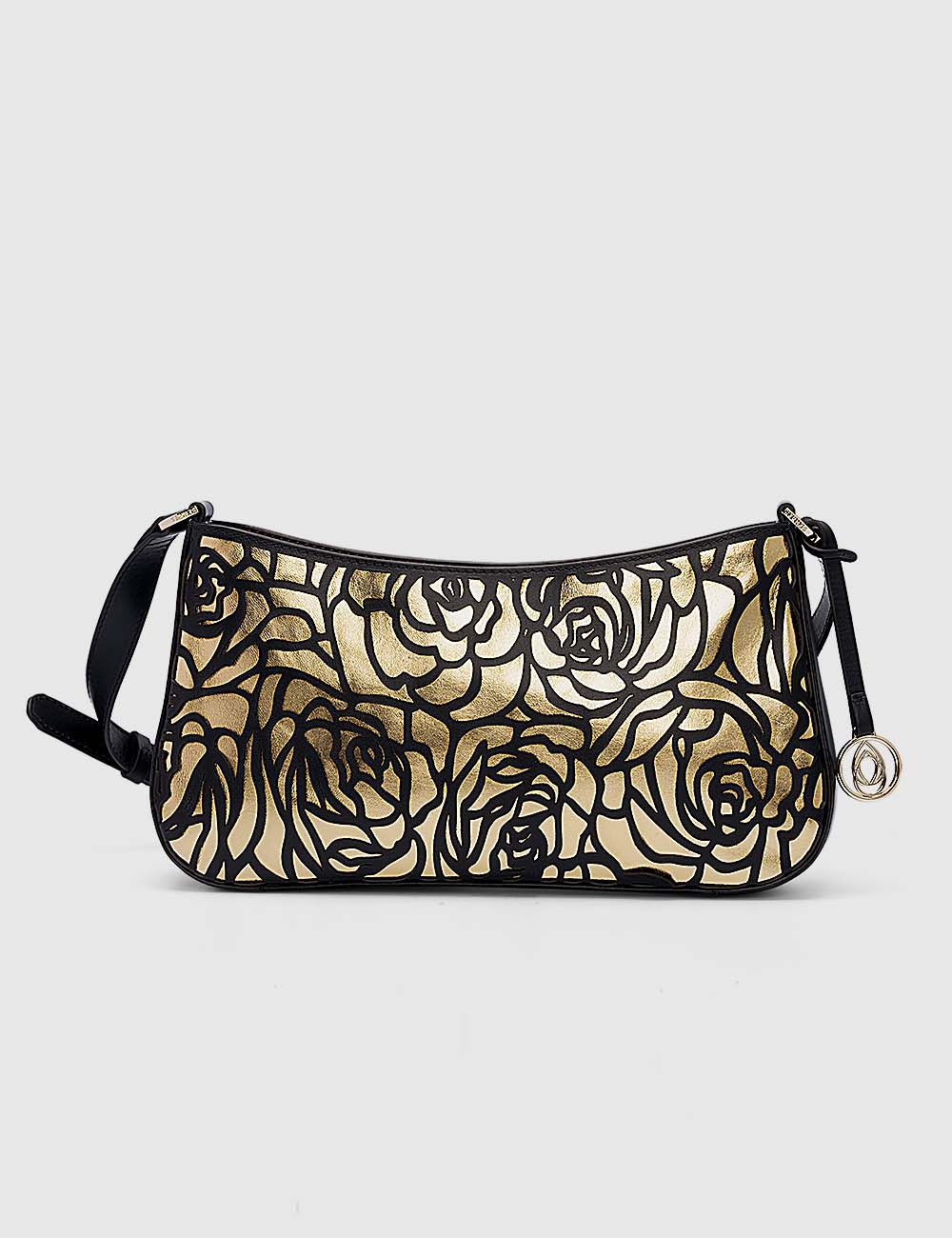 Fiori Shoulder Bag, Black & Gold, large, image 8
