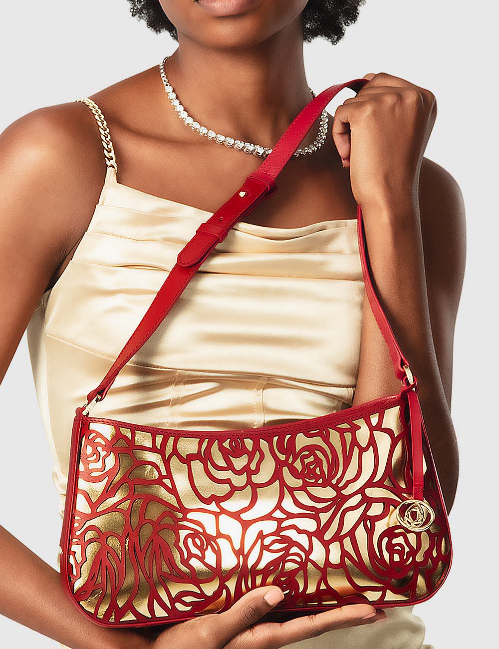 Fiori Shoulder Bag, Red & Gold, large, image 5