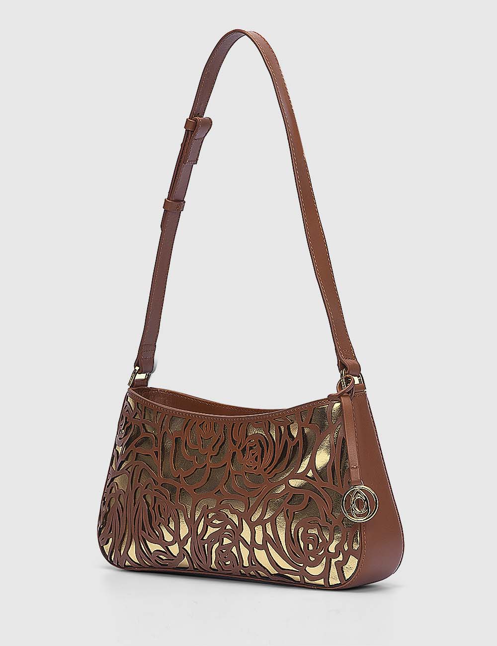 Fiori Shoulder Bag, Cognac & Gold, large, image 2