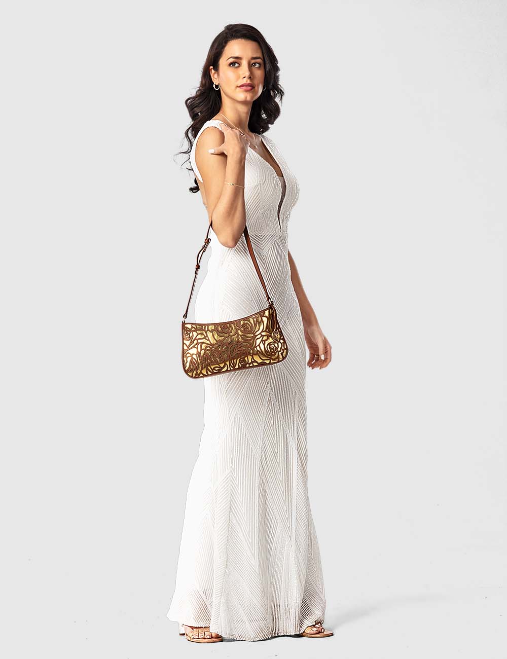 Fiori Shoulder Bag, Cognac & Gold, large, image 4