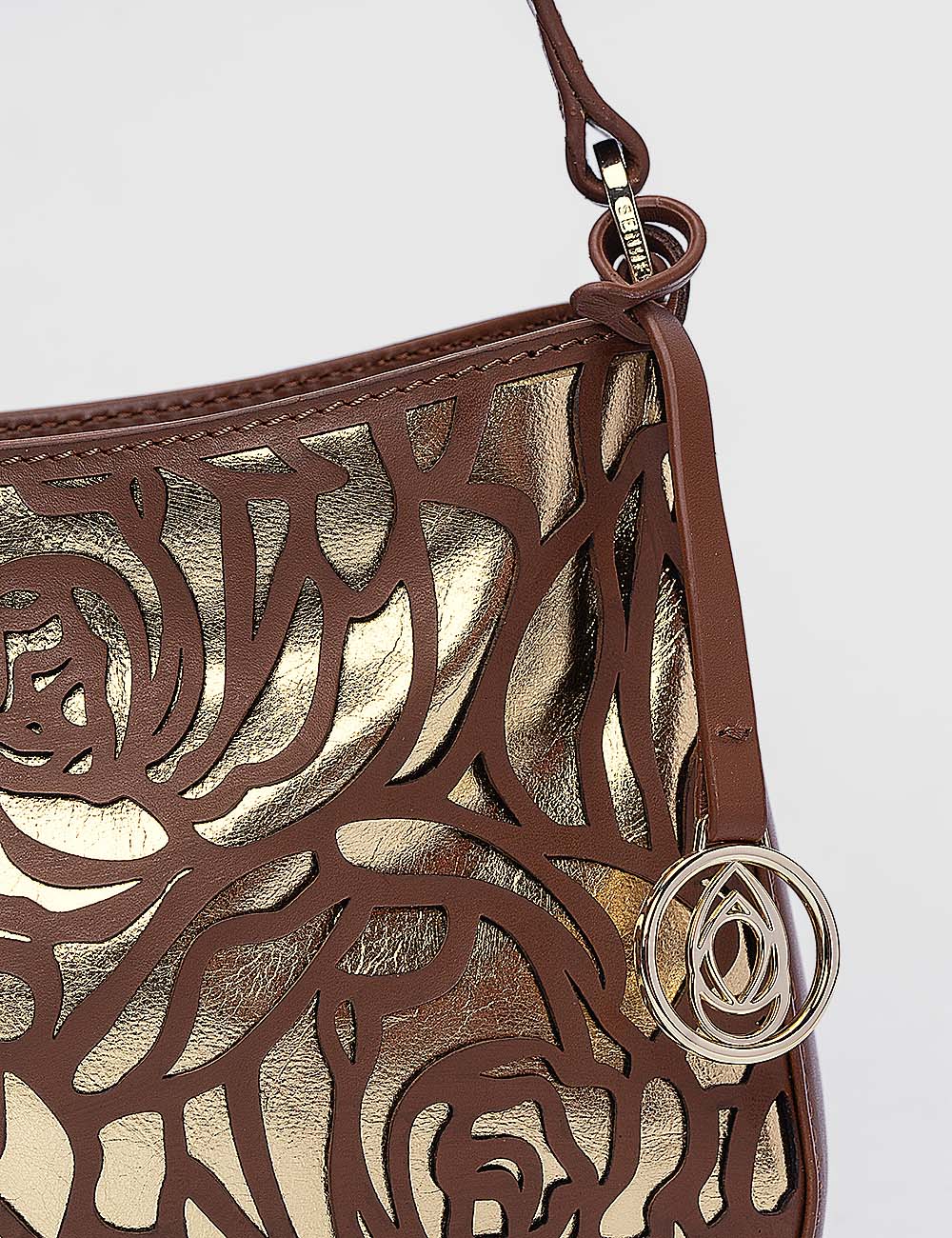 Fiori Shoulder Bag, Cognac & Gold, large, image 6