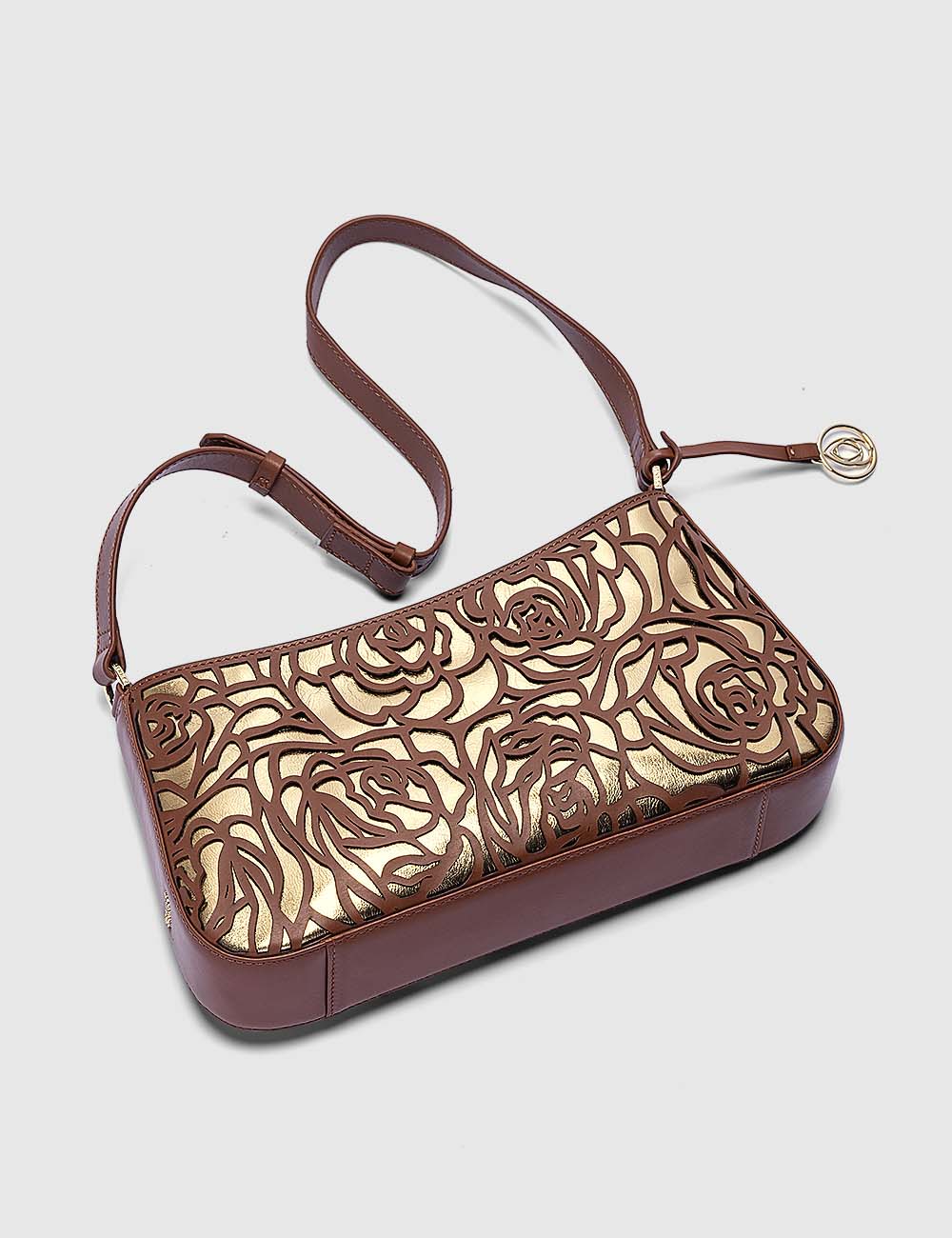 Fiori Shoulder Bag, Cognac & Gold, large, image 7