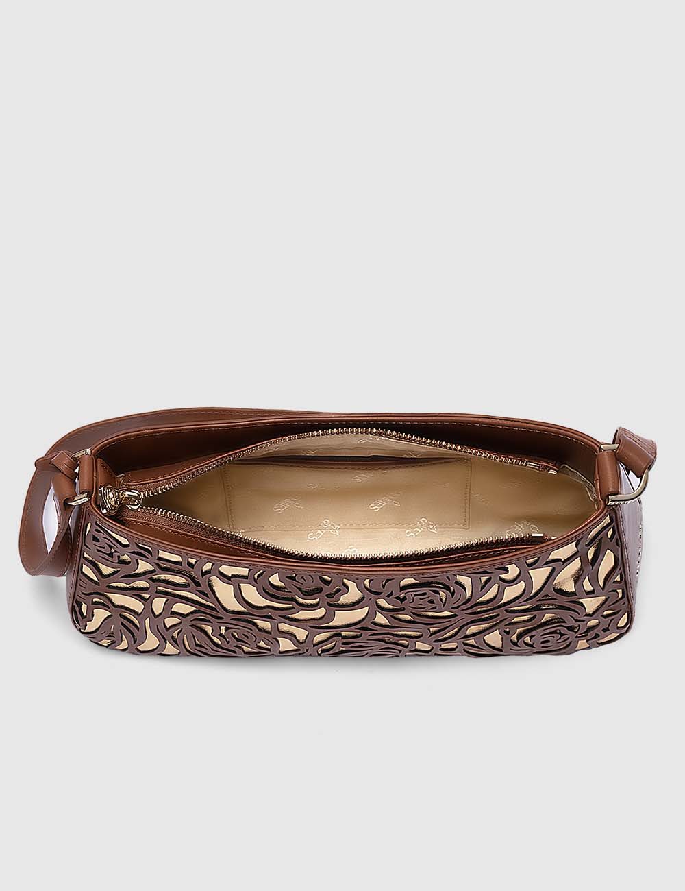 Fiori Shoulder Bag, Cognac & Gold, large, image 8