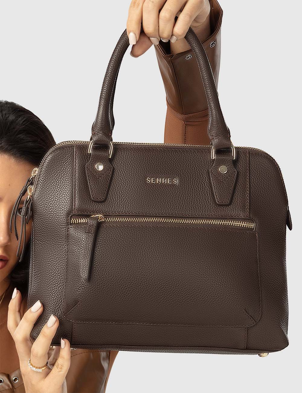 Opera Handbag, Dark Brown, large, image 5